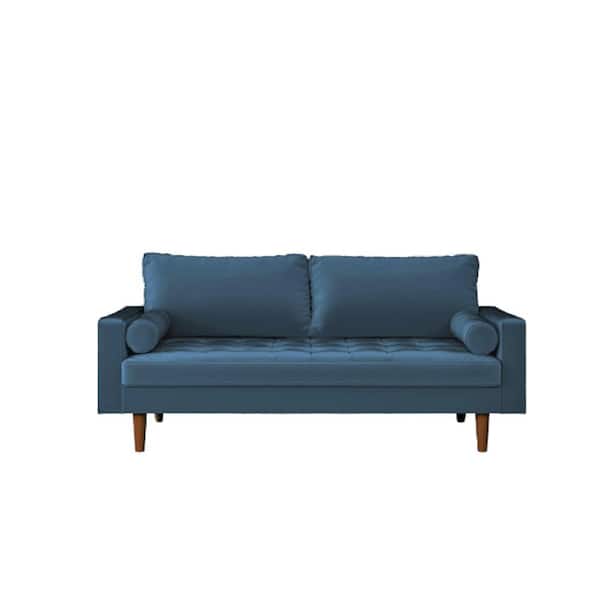 US Pride Furniture Lincoln 69.68 in. W Square Arm Velvet 3-Seats Straight Lawson Sofa with Removable Cushions In Prussian Blue