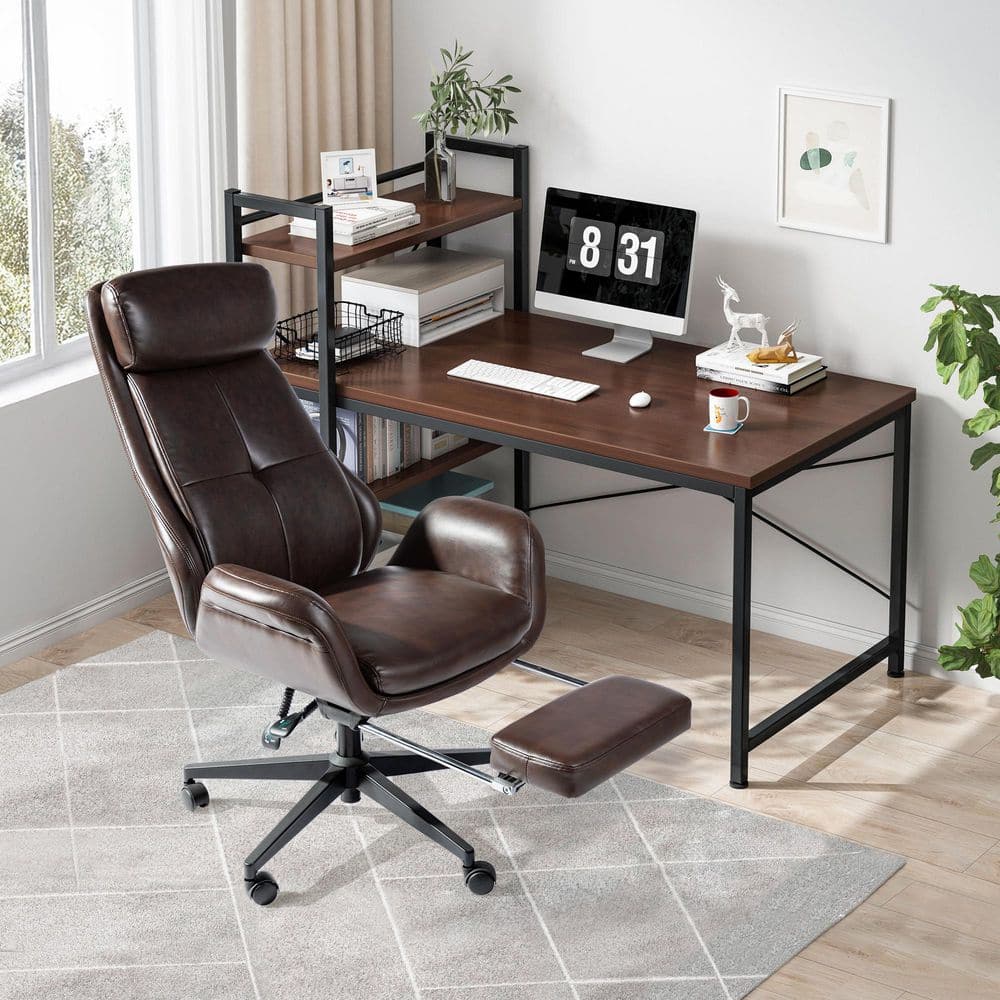 Glitzhome Mid-Century Modern Faux Leather Gaslift Adjustable
