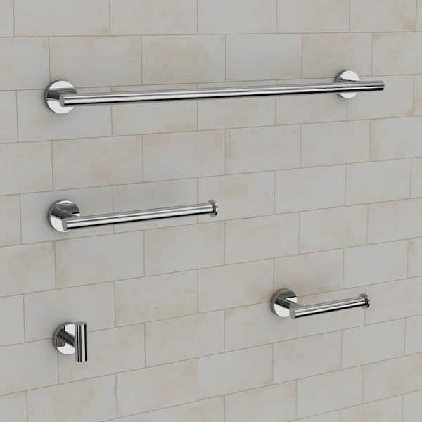 GRANDJOY 4-Piece 1-Spray Wall Mount Handheld Shower Head with Towel Rack Set 1.8 GPM in Chrome Stainless Steel