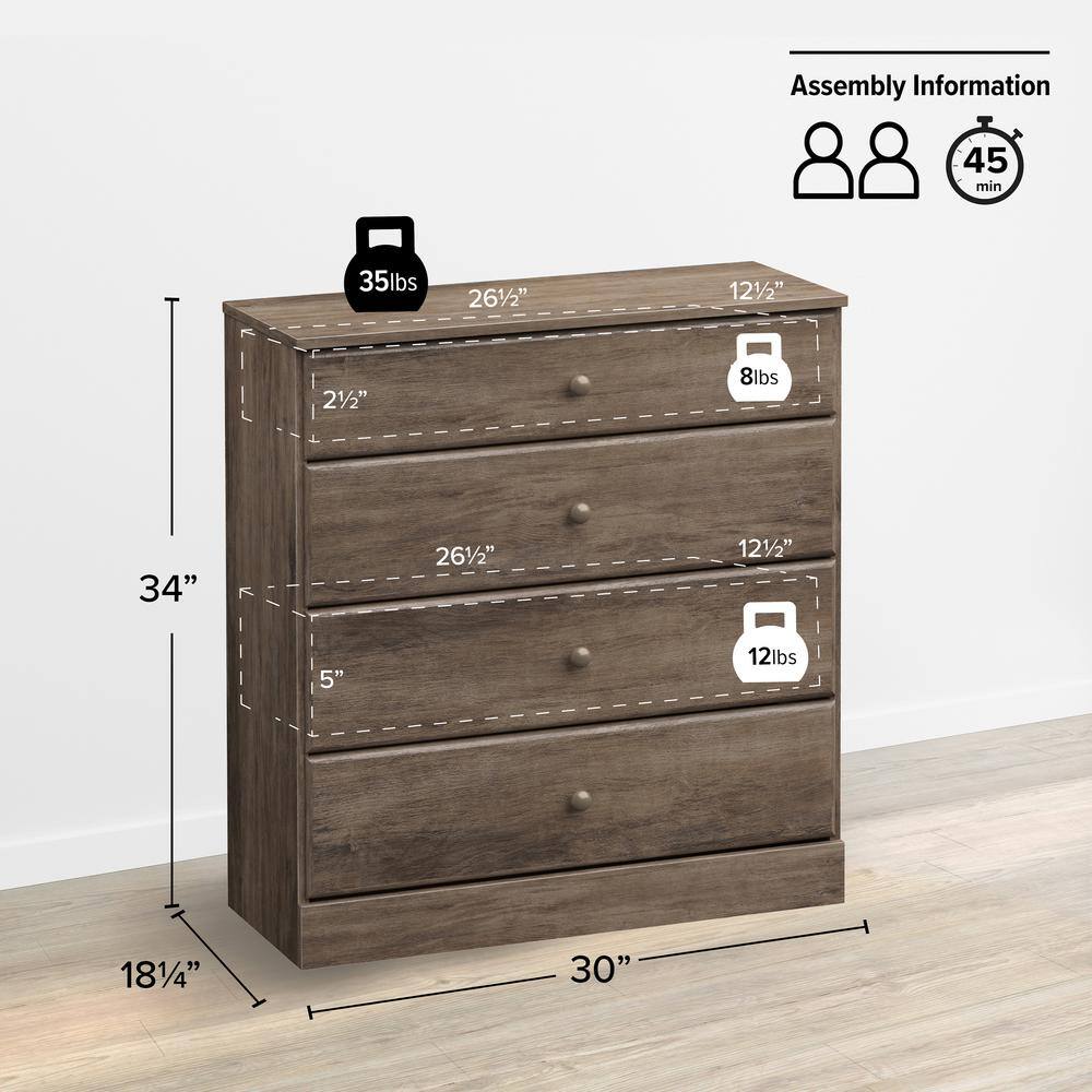 Drifted Gray Astrid 4-Drawer Lacquered Pine Chest