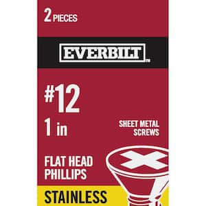 #12 x 1 in. Phillips Flat Head Stainless Steel Sheet Metal Screw (2-Pack)