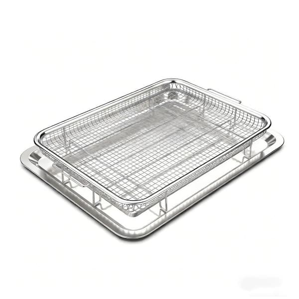 Oven Air Fryer Basket and Tray Set, 15.6in. Stainless Steel Baking Tray, Oil Drip Tray for Baking Grilling