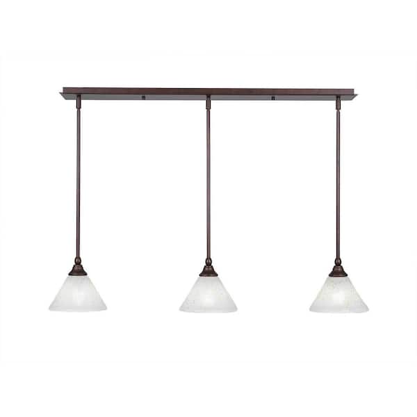 Unbranded Livingston 100-Watt 3 Light Bronze, Linear Pendant Light with 7 in. Gold Ice Glass Shades No Bulbs Included
