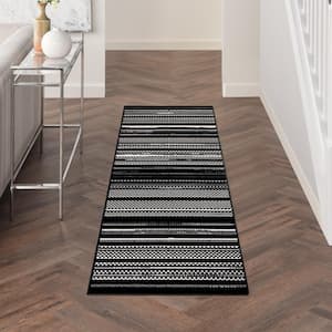 Grafix Black White 2 ft. x 8 ft. Abstract Contemporary Runner Area Rug