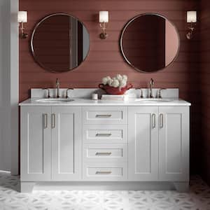 Taylor 67 in. W x 22 in. D x 35.25 in. H Double Sink Freestanding Bath Vanity in Grey with Carrara White Marble Top