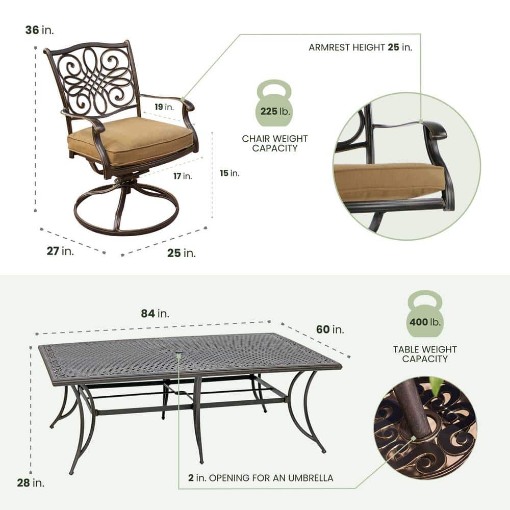 Hanover Traditions 11-Piece Bronze Outdoor Dining Set with Tan Cushions