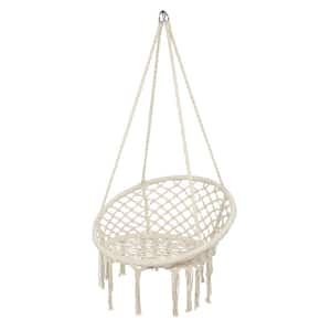 31.5 in. Portable Hammock Rope Chair Outdoor Hanging Air Swing in Beige
