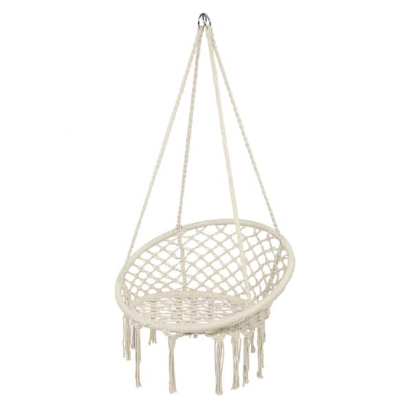 Winado 31.5 in. Portable Hammock Rope Chair Outdoor Hanging Air Swing in Beige