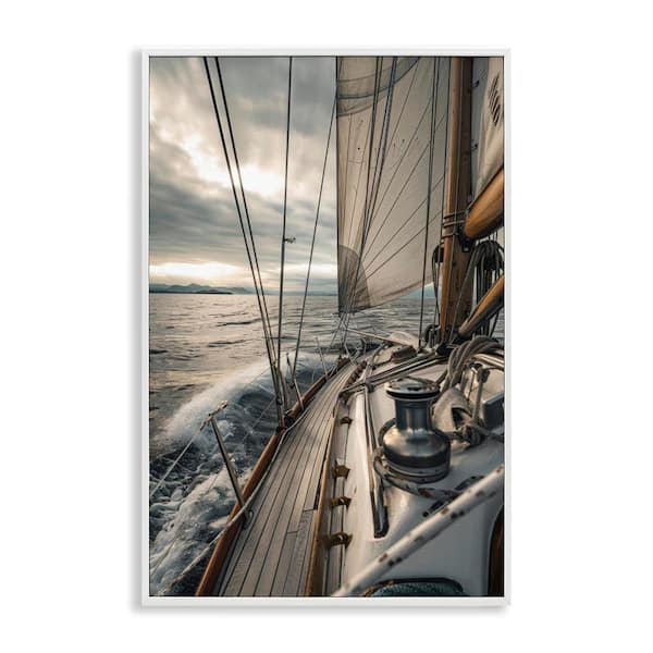Stupell Industries Sailing Boat Wake Waves by LSR Design Studio White Framed Typography Giclee Art Print 30 in. x 20 in.