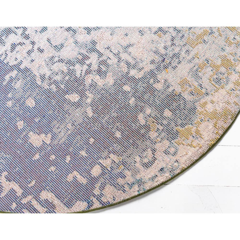 Round Blue Synthetic Easy Care Stain-Resistant Rug 6' x 6'