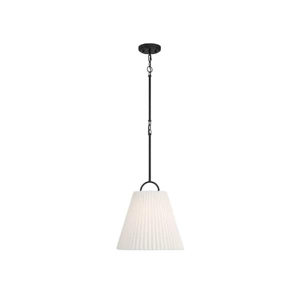 Savoy House Meridian 15 in. W x 36 in. H 1-Light Matte Black Scandinavian Pendant Light with White Knife Pleated Shade