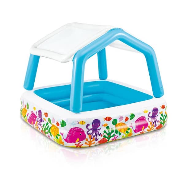 Intex Square 62 in. x 48 in. Deep Inflatable Ocean Scene Sun Shade Kids Swimming Pool with Canopy