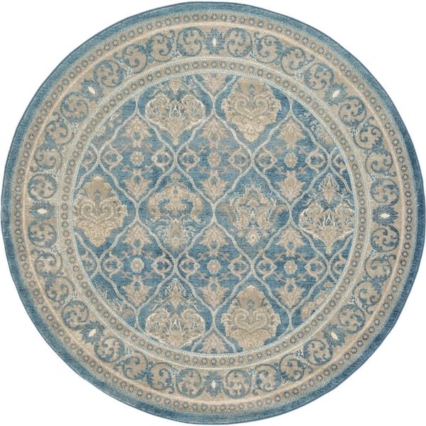 Unique Loom Salzburg Kasern Light Blue 6' 0 x 6' 0 Round Rug