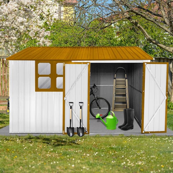 Unbranded 10 ft. W x 8 ft. D Outdoor Metal Garden Shed Tool House with Aluminum Alloy Frame and Window White Orange (80 Sq. Ft.)