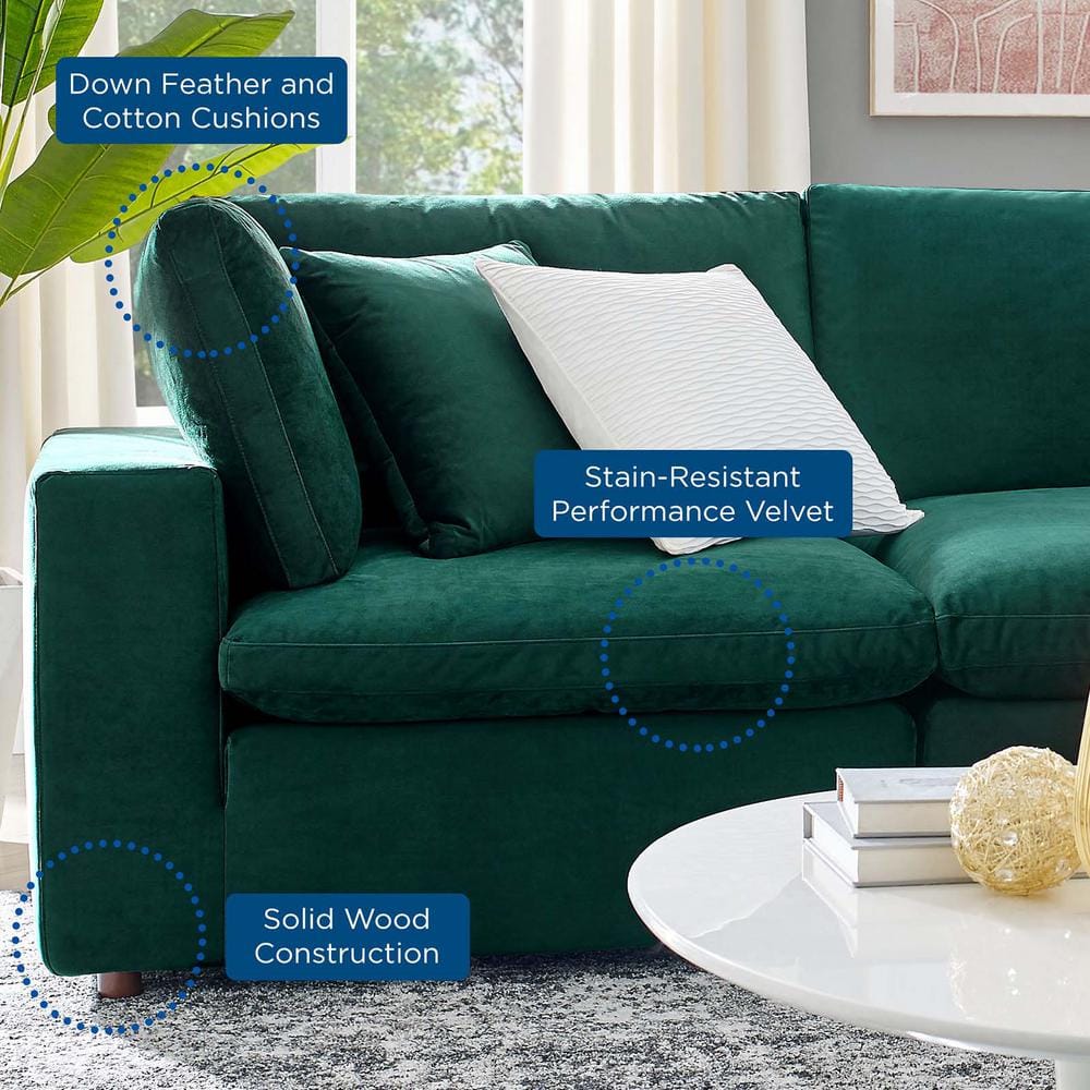 Green Velvet Track Arm Loveseat with Down Fill Cushions