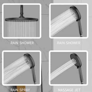 3-Spray Patterns 5 in. Wall Mount Handheld Shower Head with 10 in . Rain Head Replacement in Matte Black