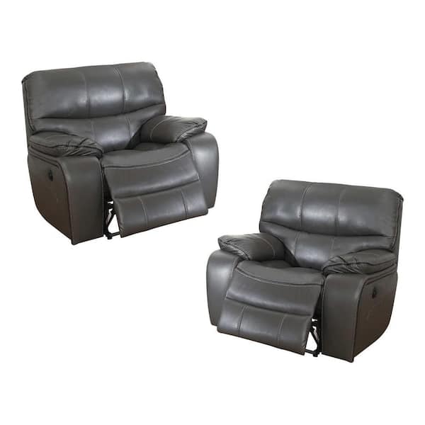 EVERGLADE HOME Slater 42 in. D Gray Flared Arm Faux Leather Straight Armrests Power Reclining Chair with USB Port (Set of 2)