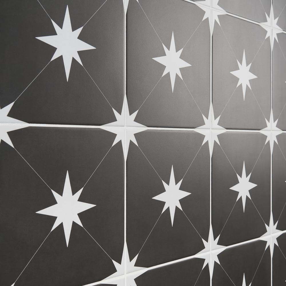 Moab 9" x 9" Matte Black and White Porcelain Tile