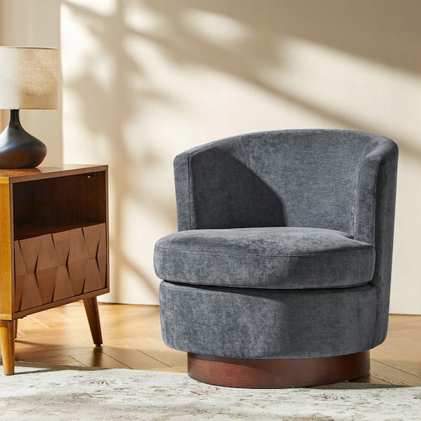 JAYDEN CREATION Arwah Gray Polyester Cushioned Barrel Chair with Swivel