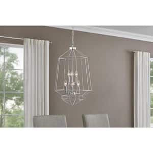 Winfield 6-Light Chrome Caged Tier Chandelier Light Fixture with Geometric Metal Shade