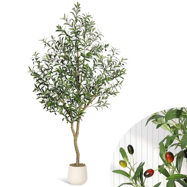 Gravee 5FT Faux Olive Tree Tall,Olive Trees Artificia Indoor with White ...