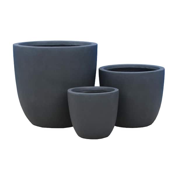 18 in. 14 in. 10 in. Concrete Planters Set of 3, Indoor/Outdoor Pots with Drainage Hole and Plug, Charcoal