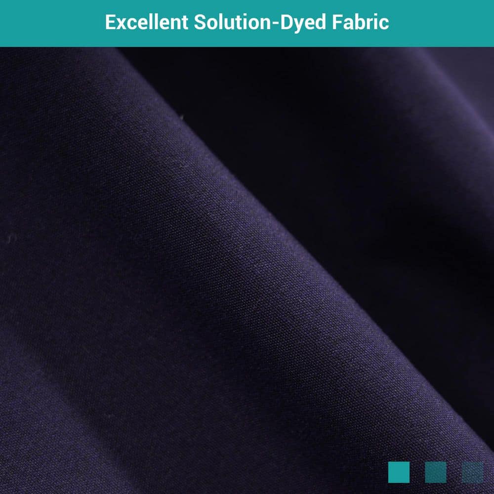 Close-up of navy blue solution-dyed fabric texture.