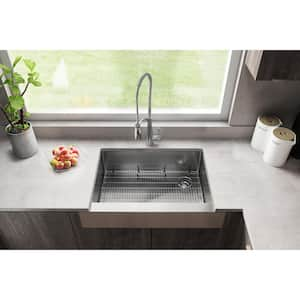 Crosstown 36 in. Farmhouse/Apron-Front Single Bowl 18 G Polished Satin Stainless Steel Kitchen Sink Kit w/ Accessories