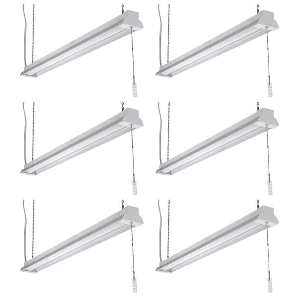 ETi 40 in. 50-Watt Equivalent Plug-In Integrated LED White Shop Light with Pull Chain 4000K Bright White 2800 Lumen (6-Pack)