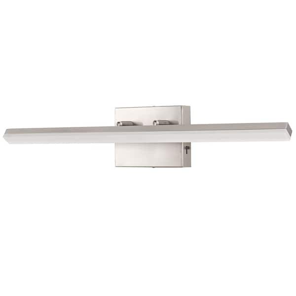 24-Watt 1-Light Nickel Vanity Light, 24 in. Integrated LED Wall Sconce for Bathroom, Modern Matte Black Light Bar