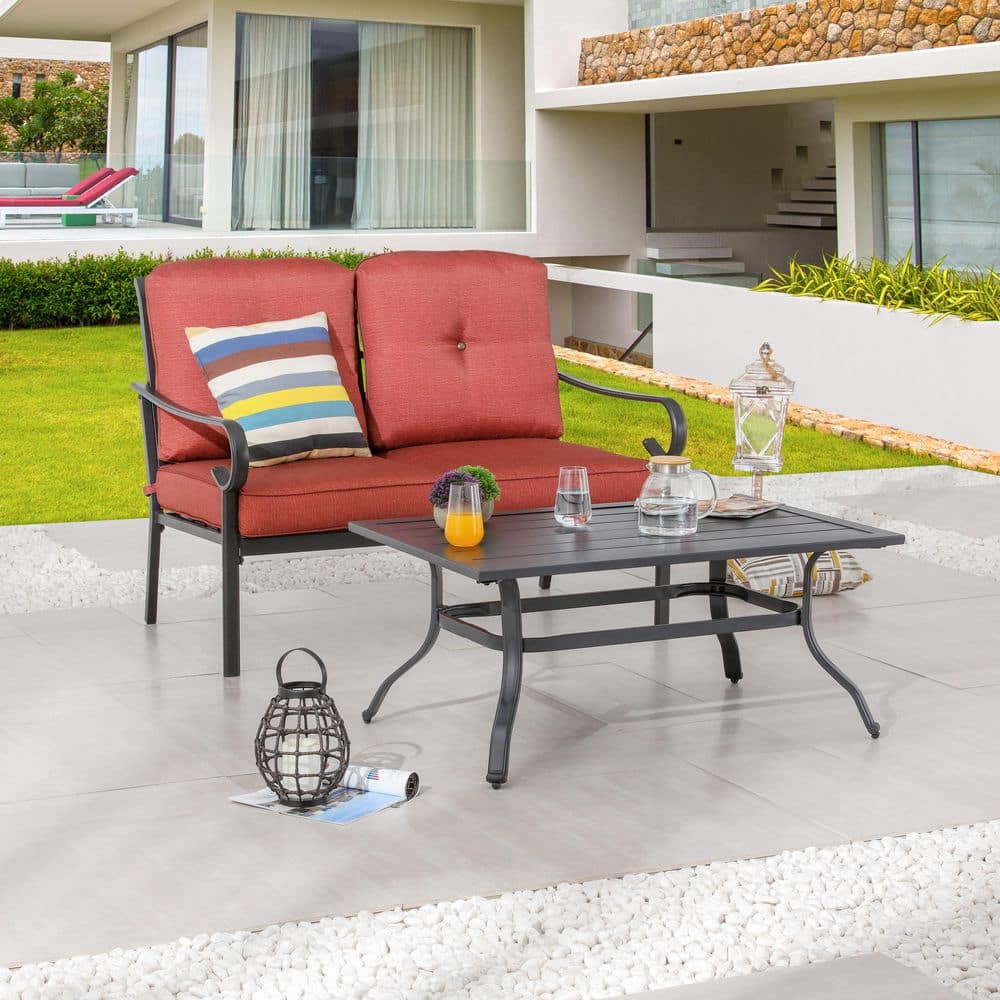 2-Piece Metal Patio Conversation Set with Red Cushions price history on PriceWatchPro