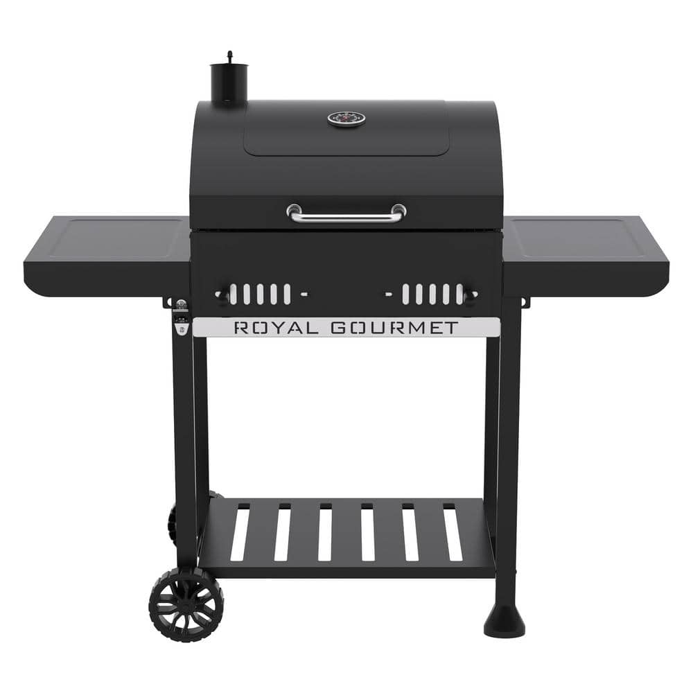 Royal Gourmet 24-Inch Movable Charcoal Grill in Black, 2 Foldable Side Shelves, 2-Level Height-adjustable Charcoal Pan