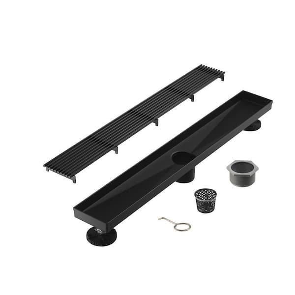 36 in. Linear Stainless Steel Shower Drain with Bar Pattern, Matte Black