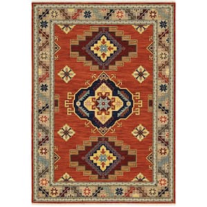 Lillian Red/Multi-Colored Doormat 3 ft. x 5 ft. Triple Oriental Medallion Wool/Nylon Blend Fringed-Edge Indoor Area Rug