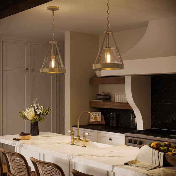 Aleswith Collection 60-Watt 12 in. 1-Light Aged Bronze Pendant Light with Clear Glass Shade No Bulbs Included