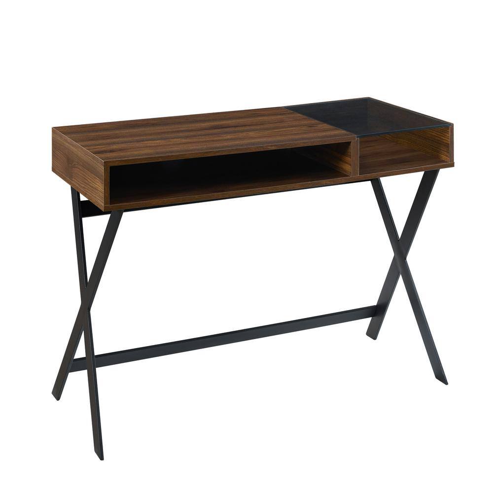 Beth 42" Dark Walnut and Glass Computer Desk