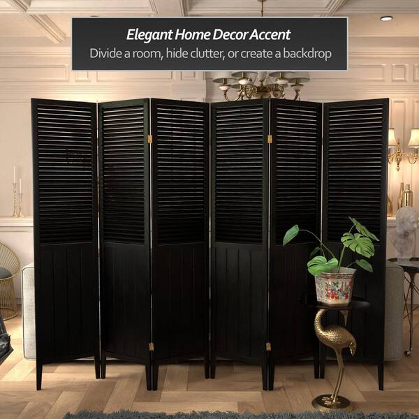 RED LANTERN 6 ft. Black 6-Panel Room Divider BEAD-BLK-6P - The