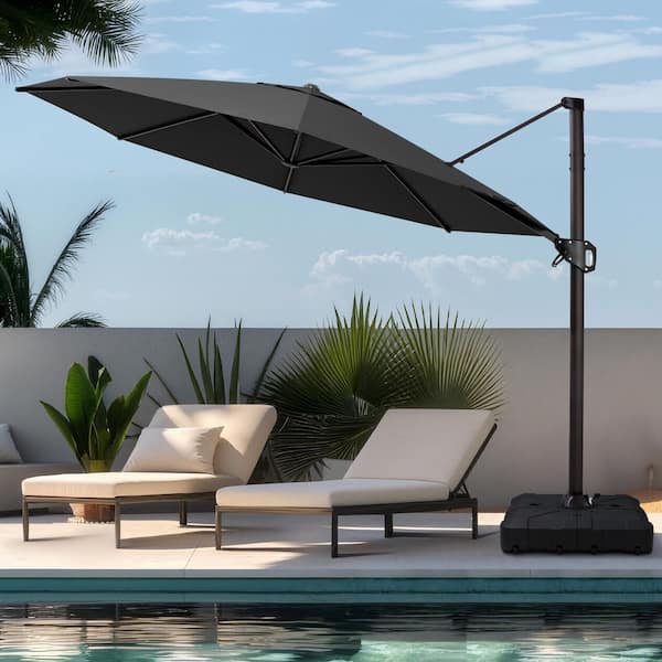 Pellebant 11 ft. Octagon Aluminium 360° Rotation Offset Outdoor Cantilever Patio Umbrella in Black with Fillable Base