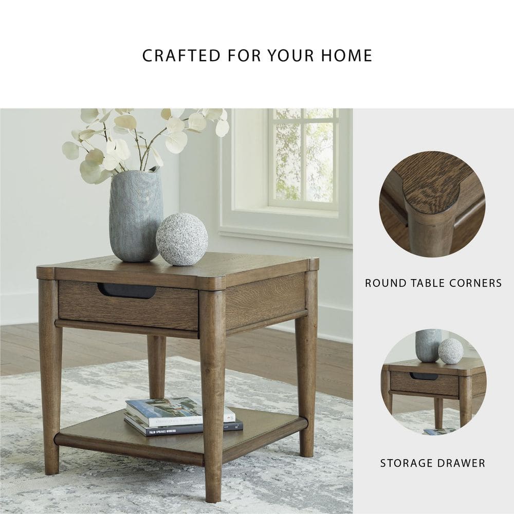 Roanhowe 24.13 in. Brown Rectangle Wood End Table with Shelf and Drawer - thumbnail 8