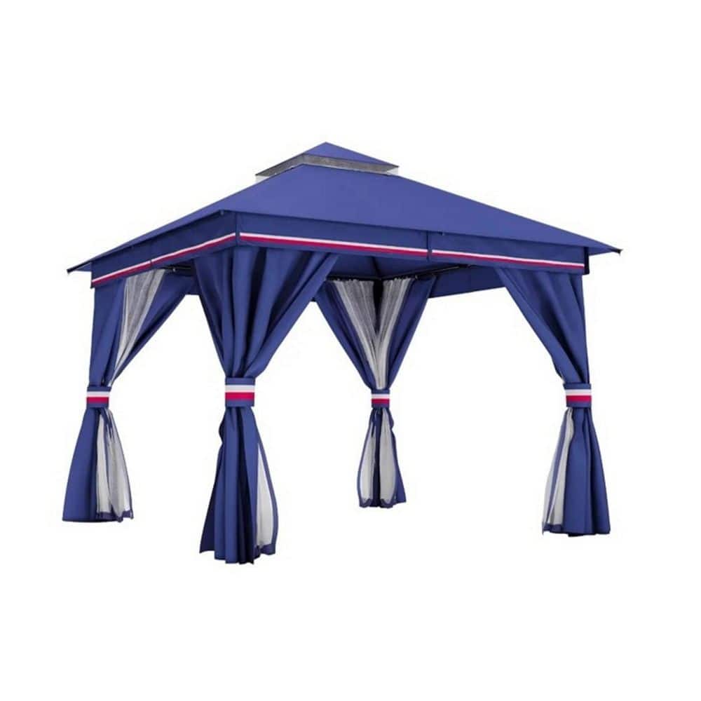 Classic Blue 10'x10' Iron Frame Patio Gazebo with Mosquito Netting