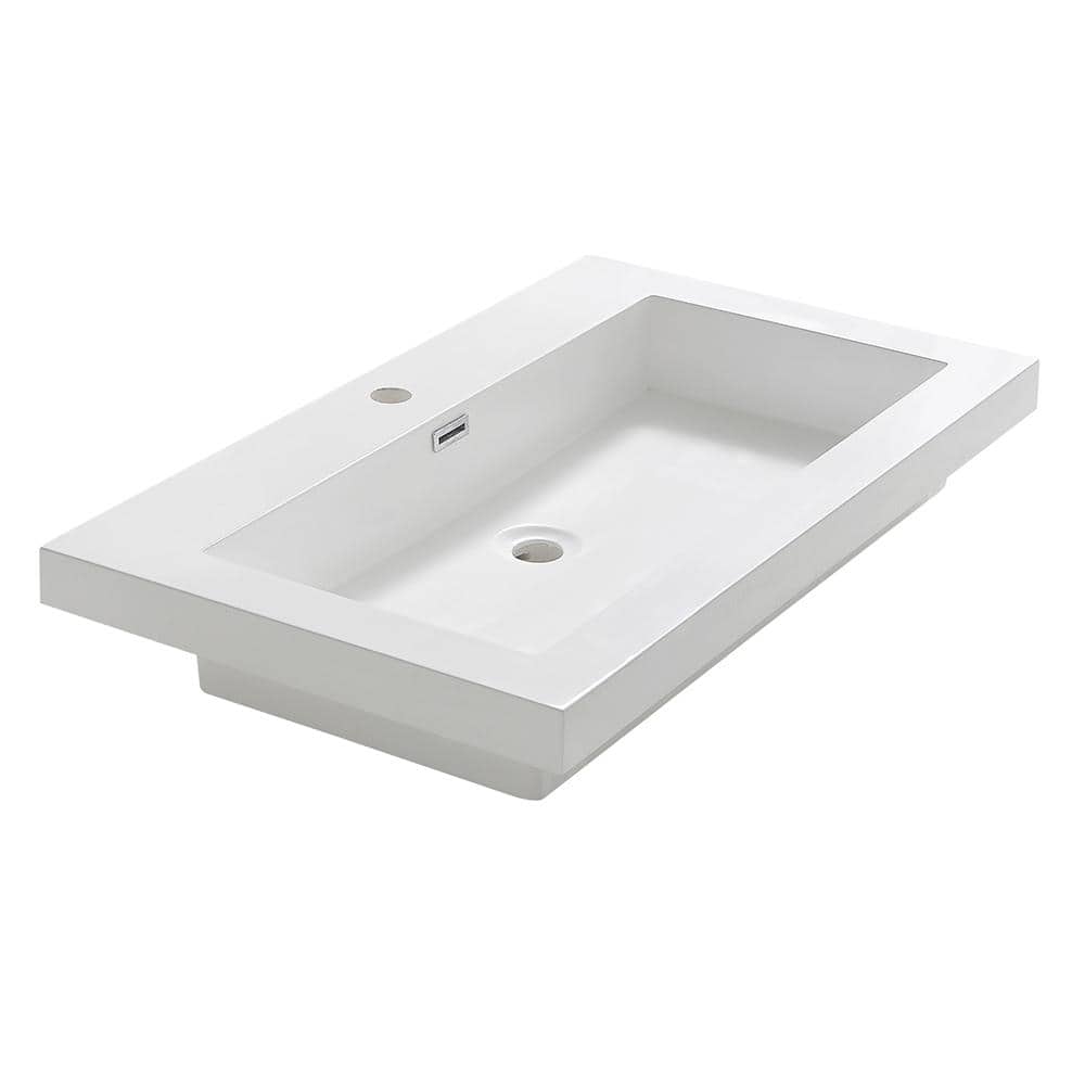 Fresca Medio 32" White Acrylic Rectangular Bathroom Sink with Overflow