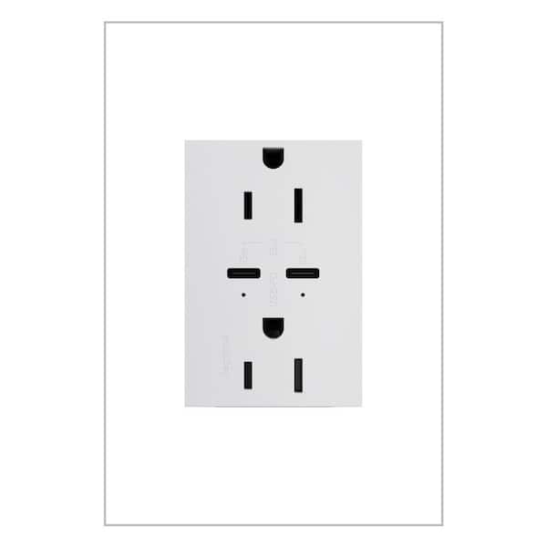 Adorne 15A Tamper-Resistant Ultra-Fast Plus 65W Power Delivery USB Type-C/C Duplex Outlet, White