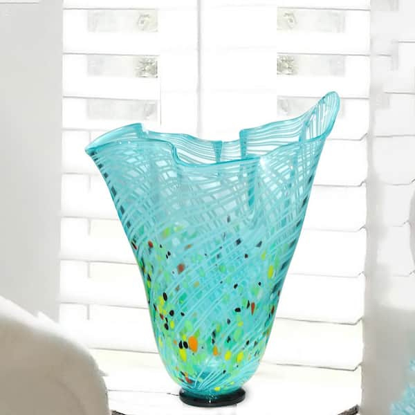 Dale Tiffany Aqua Swirl 12.75 in. Blue Glass Vase AV19233 - The Home Depot