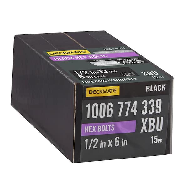 DECKMATE 1/2 in. -13 x 6 in. Black Hex Bolt (15-Pack)