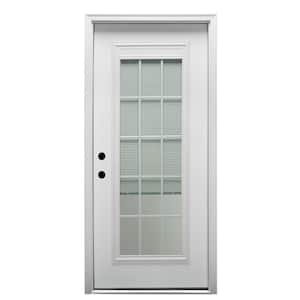 32 in. x 80 in. Internal Blinds/Grilles Right-Hand Inswing Full Lite Clear Primed Fiberglass Smooth Prehung Front Door
