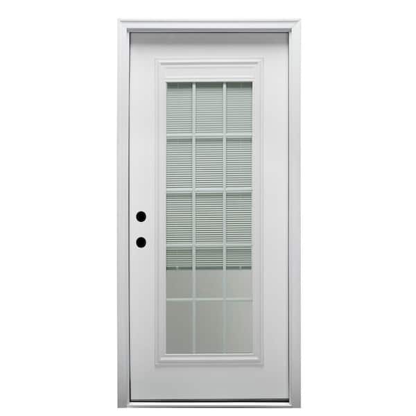 MMI Door 34 in. x 80 in. Internal Blinds/Grilles Right-Hand Inswing Full Lite Clear Primed Fiberglass Smooth Prehung Front Door
