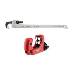 10 in. Aluminum Pipe Wrench with POWERLENGTH Handle with 1 in. Mini Copper Tubing Cutter (2-PC)