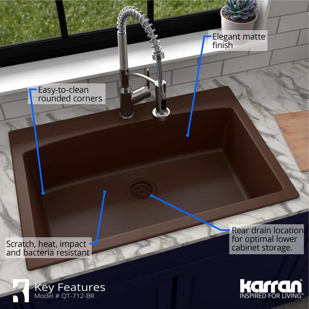 Brown Quartz Composite 33'' Single Bowl Kitchen Sink