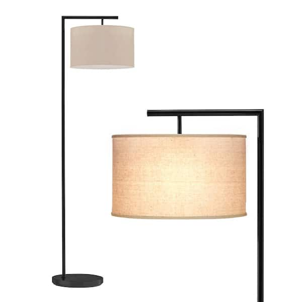 Montage Modern 60 in. Black LED Arc Floor Lamp with Tab Drum Shade