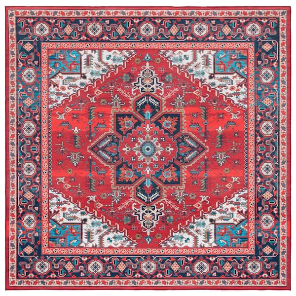 SAFAVIEH Tuscon Red/Blue 4 ft. x 4 ft. Machine Washable Floral Square Area Rug